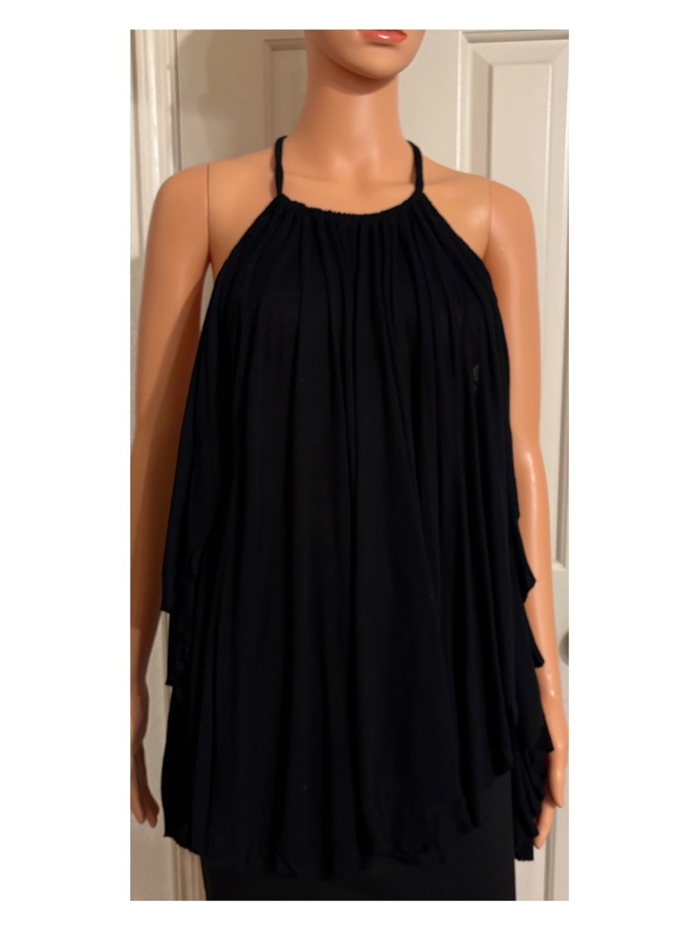 Free People Black Halter Pleated Swing Tank